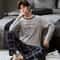 Men LongSleeved Pajama Set For Spring Autumn Plaid Trouser Neck Top Cozy Student Homewear Set 0