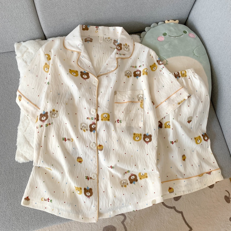 Cute Pajamas Set for Women, Embroidery Dog Sweet Fashion, Plaid Lapel Neck, Elastic Waist Casual Nightwear