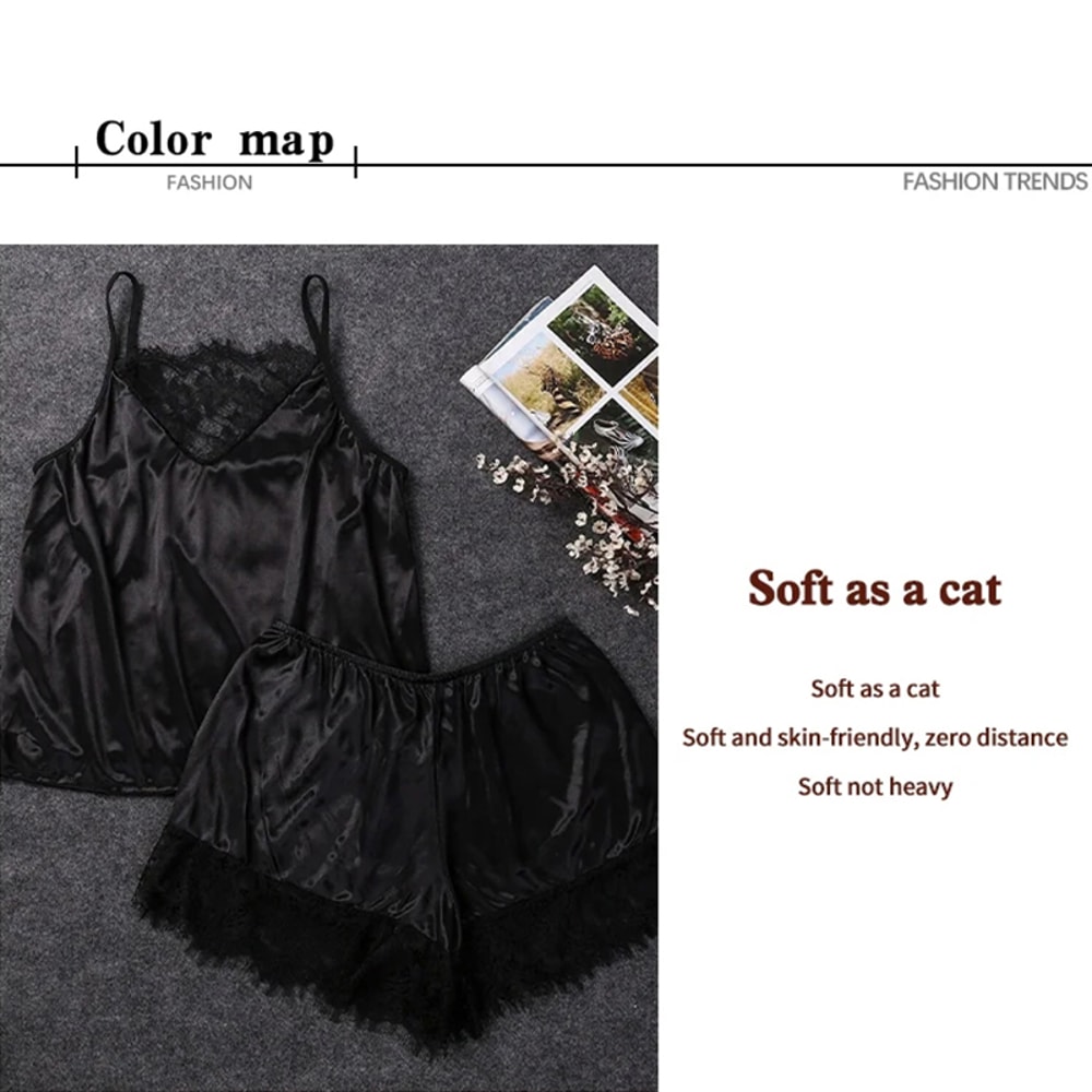 Sexy Lace Pajama Set, Strap Sleeveless Sleepwear for Women, Pijama Mujer, Short Lingerie Night Wear, Female Sleepwear