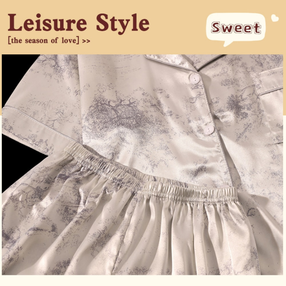 Womens Pink Cute Print Pajama Set Soft Comfy Button Top And Shorts Casual Loungewear Sleepwear Home 4