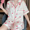 Womens Pink Cute Print Pajama Set Soft Comfy Button Top And Shorts Casual Loungewear Sleepwear Home 7
