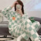 Plus Size Coral Velvet Pajamas For Women Warm Sleepwear For Winter Thickened Long Sleeve Solid Colo
