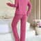 Ribbed Pajamas Set For Women Long Sleeve Top Long Pants 2 Piece Set Autumn Winter Sleepwear 0