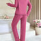 Ribbed Pajamas Set For Women Long Sleeve Top Long Pants 2 Piece Set Autumn Winter Sleepwear 0