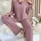 Ribbed Pajamas Set For Women Long Sleeve Top Long Pants 2 Piece Set Autumn Winter Sleepwear 4