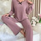 Ribbed Pajamas Set For Women Long Sleeve Top Long Pants 2 Piece Set Autumn Winter Sleepwear 4