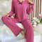 Ribbed Pajamas Set For Women Long Sleeve Top Long Pants 2 Piece Set Autumn Winter Sleepwear 2