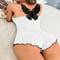 Sexy Women's Suspenders Pajamas Set with Lace Trim and Bow Design, Sleeveless V-Neck Summer Sleepwear