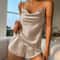 Womens Sleepwear Loungewear Solid Satin Pajama Set V Neck Cami Top Elastic Waistband Shorts 3