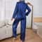 Satin Womens Sleepwear Pajama Set Long Sleeve Button Top Elastic Pants Loungewear 1