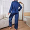 Satin Womens Sleepwear Pajama Set Long Sleeve Button Top Elastic Pants Loungewear 1