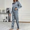 Satin Womens Sleepwear Pajama Set Long Sleeve Button Top Elastic Pants Loungewear 3