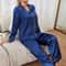 Satin Womens Sleepwear Pajama Set Long Sleeve Button Top Elastic Pants Loungewear 8