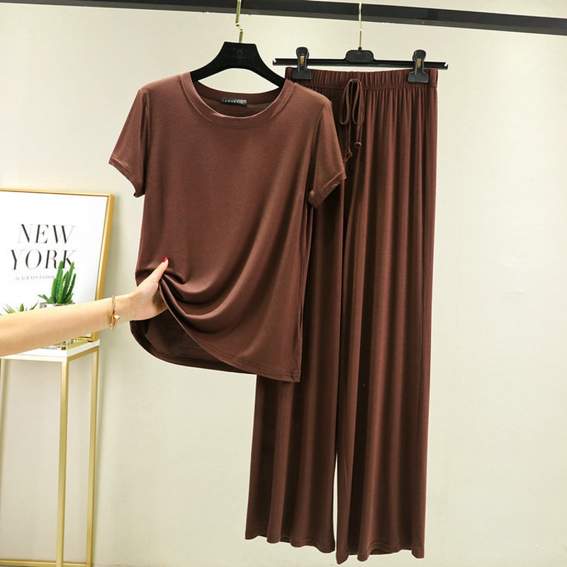 Summer Modal Pajama Sets For Women Lounge Cute Sleepwear Short Sleeve Casual Nightwear 3