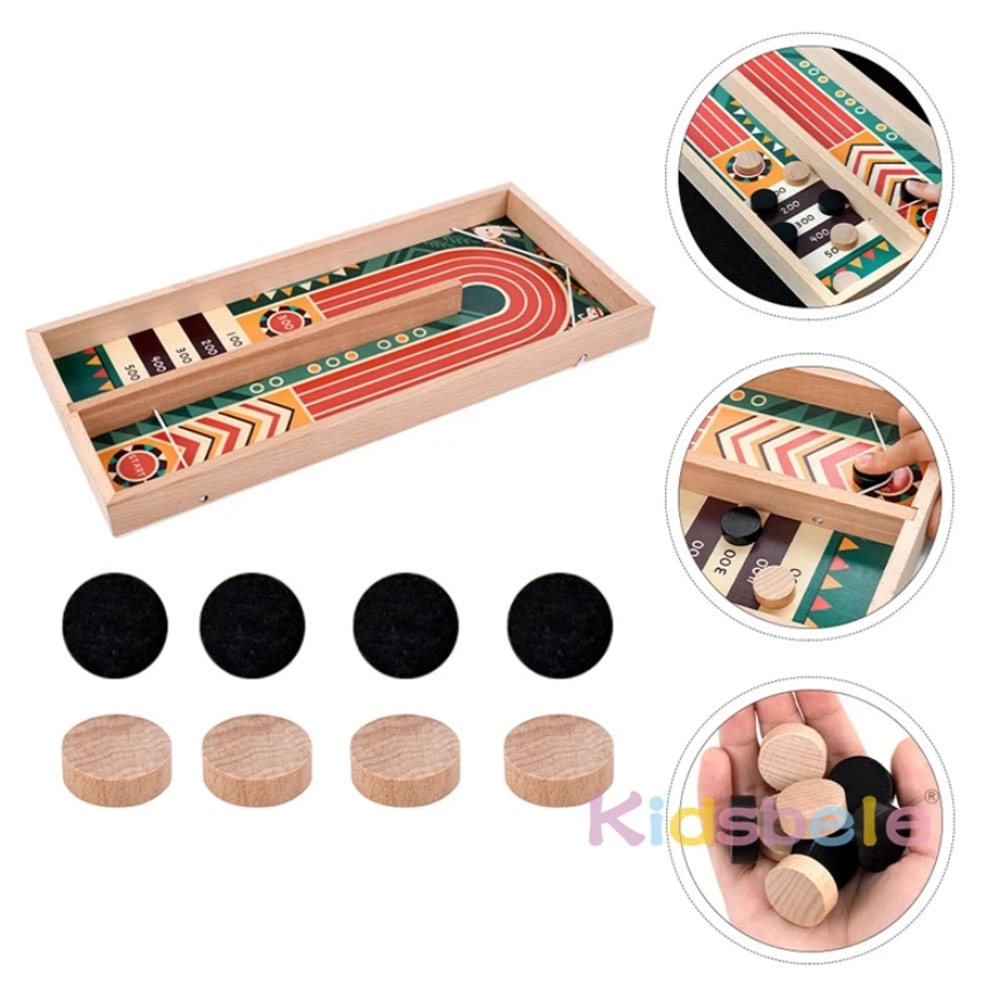 Wooden Board Game Set, Disc Battle Game, Curling Game for Adults, Family Entertainment Interactive