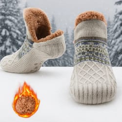 fleece lined winter non-slip socks, women men snow socks, soft velvet slippers, comfortable home wear