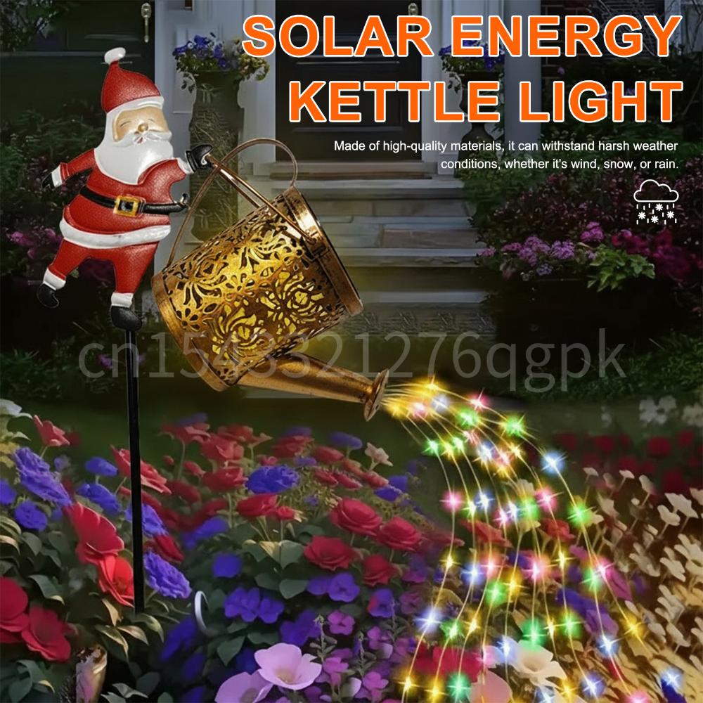 Outdoor Solar Lanterns Watering Can Lamp Christmas Santa Solar Kettle String Light 2