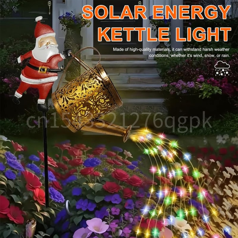 Outdoor Solar Lanterns Watering Can Lamp Christmas Santa Solar Kettle String Light 2