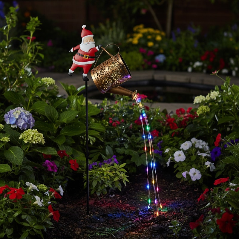 Outdoor Solar Lanterns Watering Can Lamp Christmas Santa Solar Kettle String Light 0