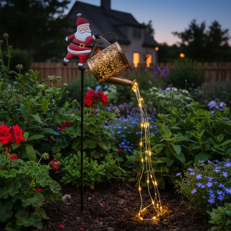 Outdoor Solar Lanterns Watering Can Lamp Christmas Santa Solar Kettle String Light 1