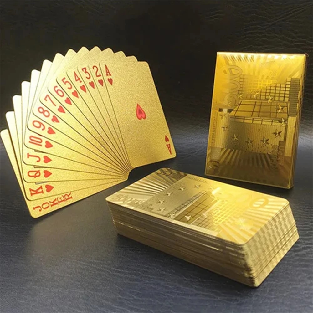 Luxury Gold Foil Poker Cards, Waterproof Magic Cards, Plastic Playing Cards Set for Games