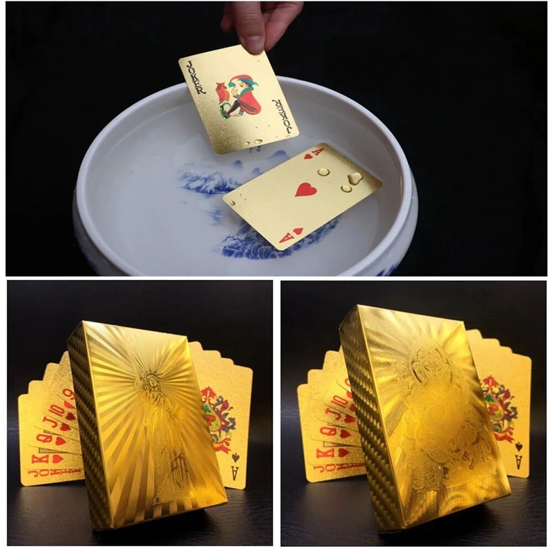 Luxury Gold Foil Poker Cards, Waterproof Magic Cards, Plastic Playing Cards Set for Games