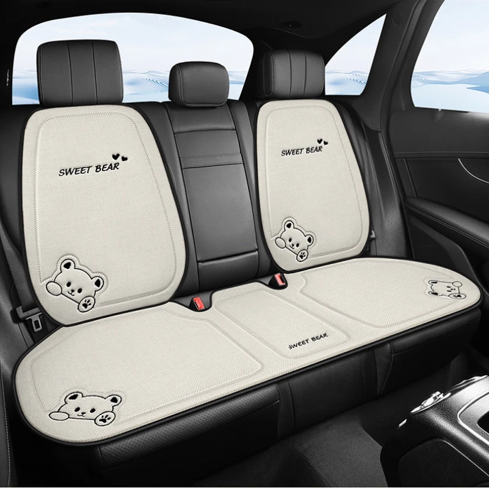 Fashion Luxury Car Seat Cushion Breathable Linen Cartoon Bear Womens Cute Antislip 0
