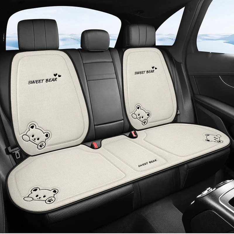 Fashion Luxury Car Seat Cushion Breathable Linen Cartoon Bear Womens Cute Antislip 0