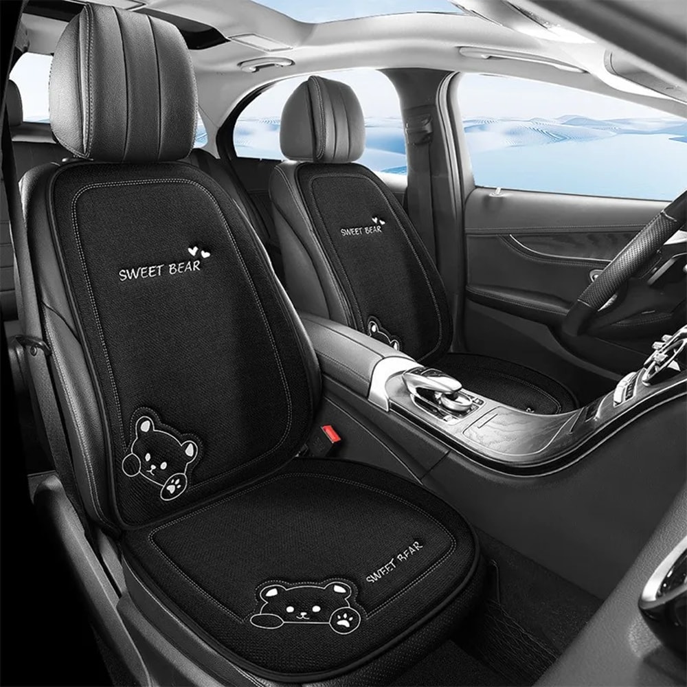 Fashion Luxury Car Seat Cushion Breathable Linen Cartoon Bear Womens Cute Antislip 2