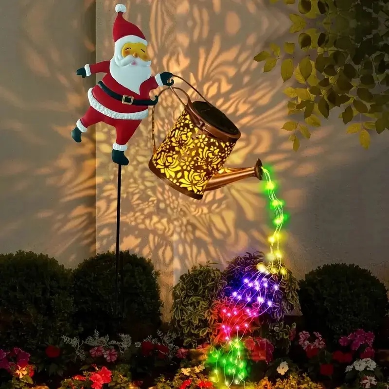 Garden Christmas Lights, Santa Solar Kettle Lights for Lawn, Yard Holiday Decoration