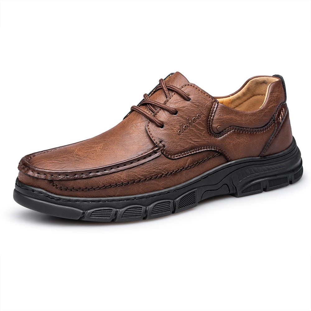 CLOHOO Mens Handmade Thick Rubber Bottom Breathable Casual Leather Shoes Classic Sewn Loafers Comfo 4