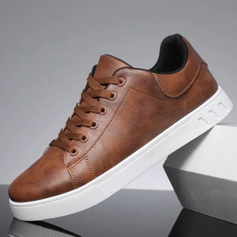 Classic Leather Sneakers for Men, Casual Loafers, British Designer Flats Shoes for Spring Summer, Trendy Leather Shoes