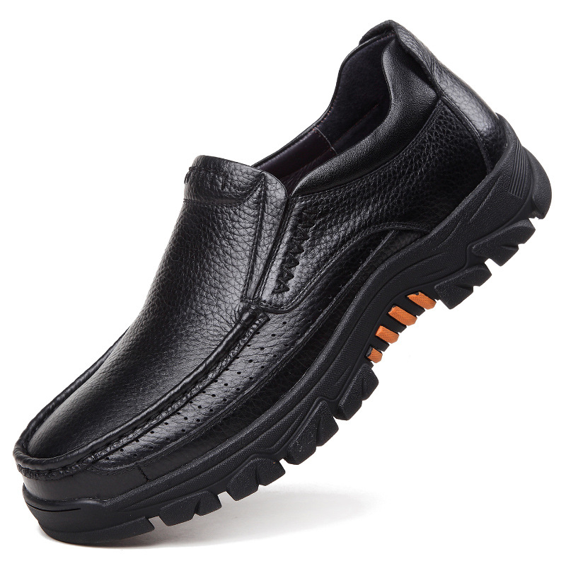 Men's Genuine Leather Loafers, Soft Cowhide Casual Shoes, Black Brown Slip-On, Thick Sole Male Footwear for Comfort