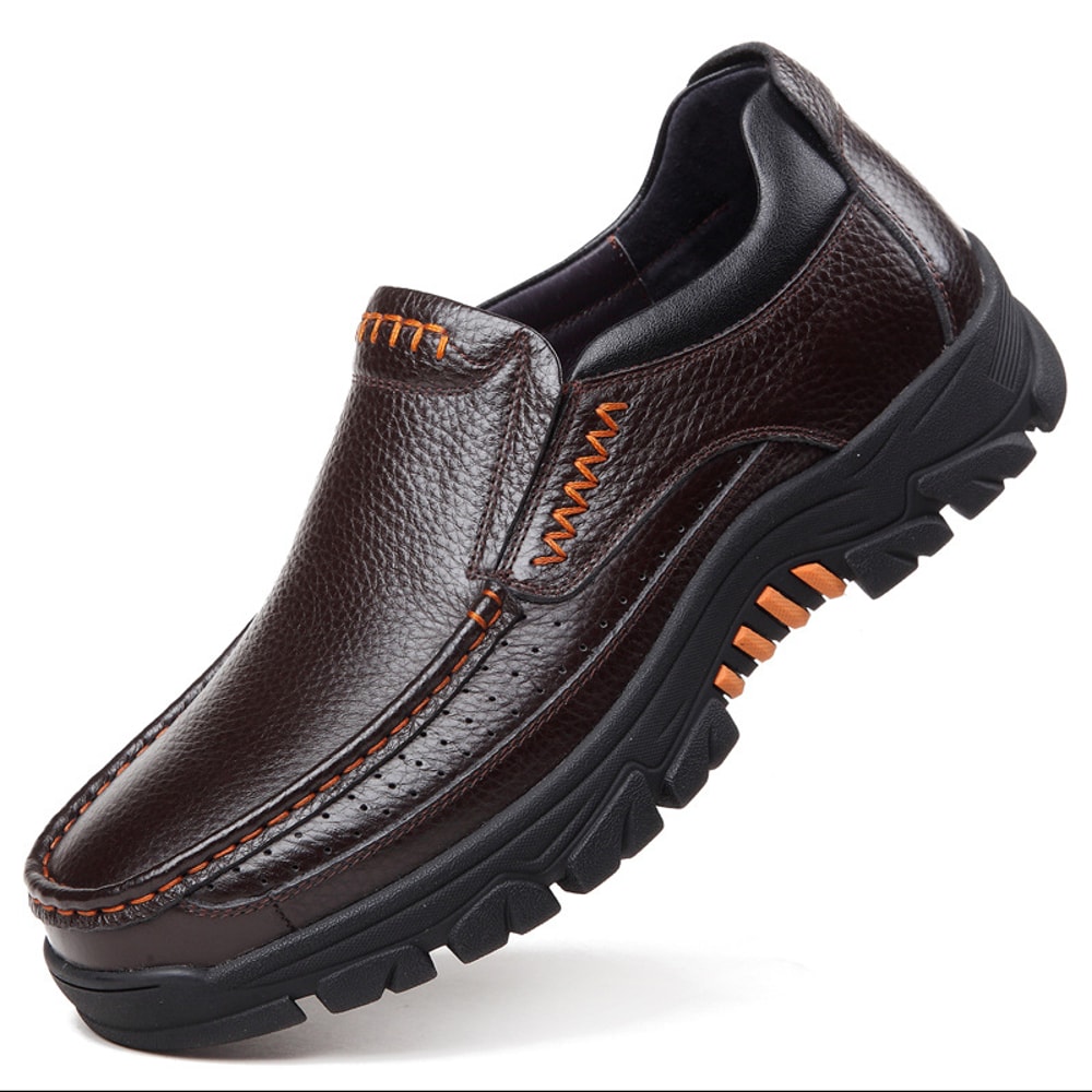 Men's Genuine Leather Loafers, Soft Cowhide Casual Shoes, Black Brown Slip-On, Thick Sole Male Footwear for Comfort
