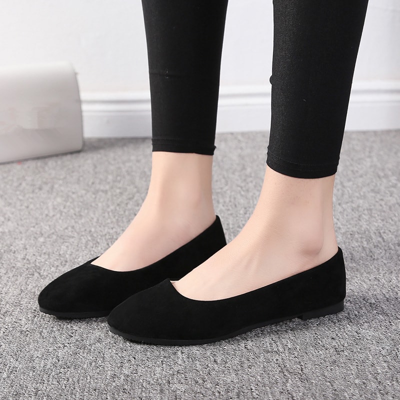 Spring Flock Ballet Flats Slip On Women Flats Shoes Candy Color Pointed Toe Female Loafers Large Si 6