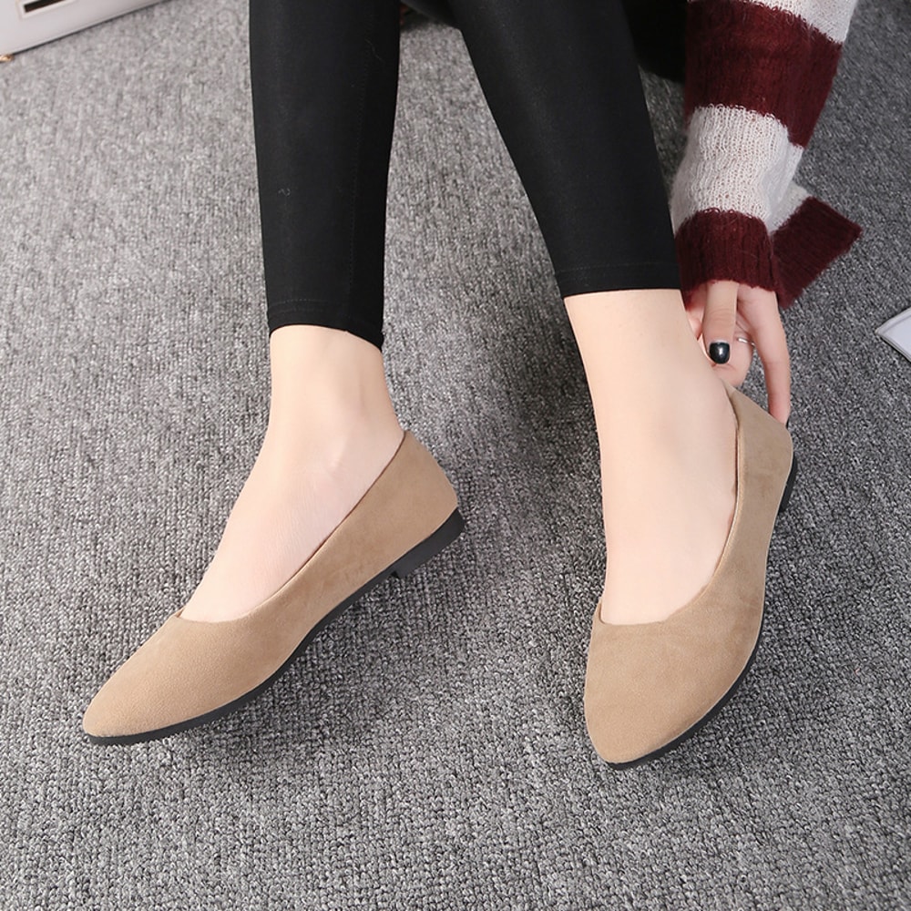 Spring Flock Ballet Flats Slip On Women Flats Shoes Candy Color Pointed Toe Female Loafers Large Si 7