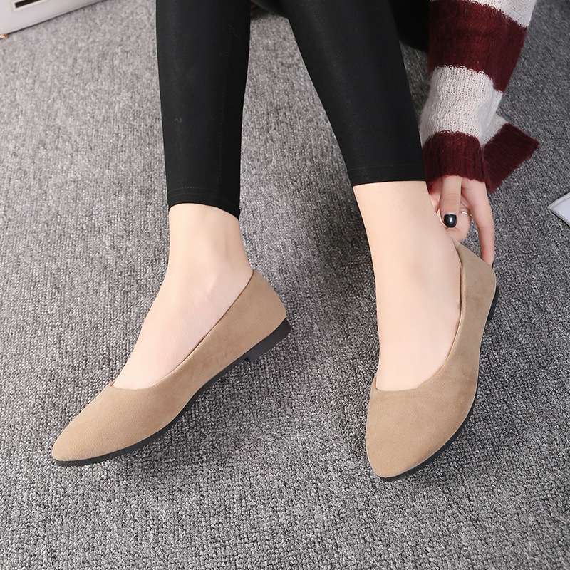 Spring Flock Ballet Flats Slip On Women Flats Shoes Candy Color Pointed Toe Female Loafers Large Si 7