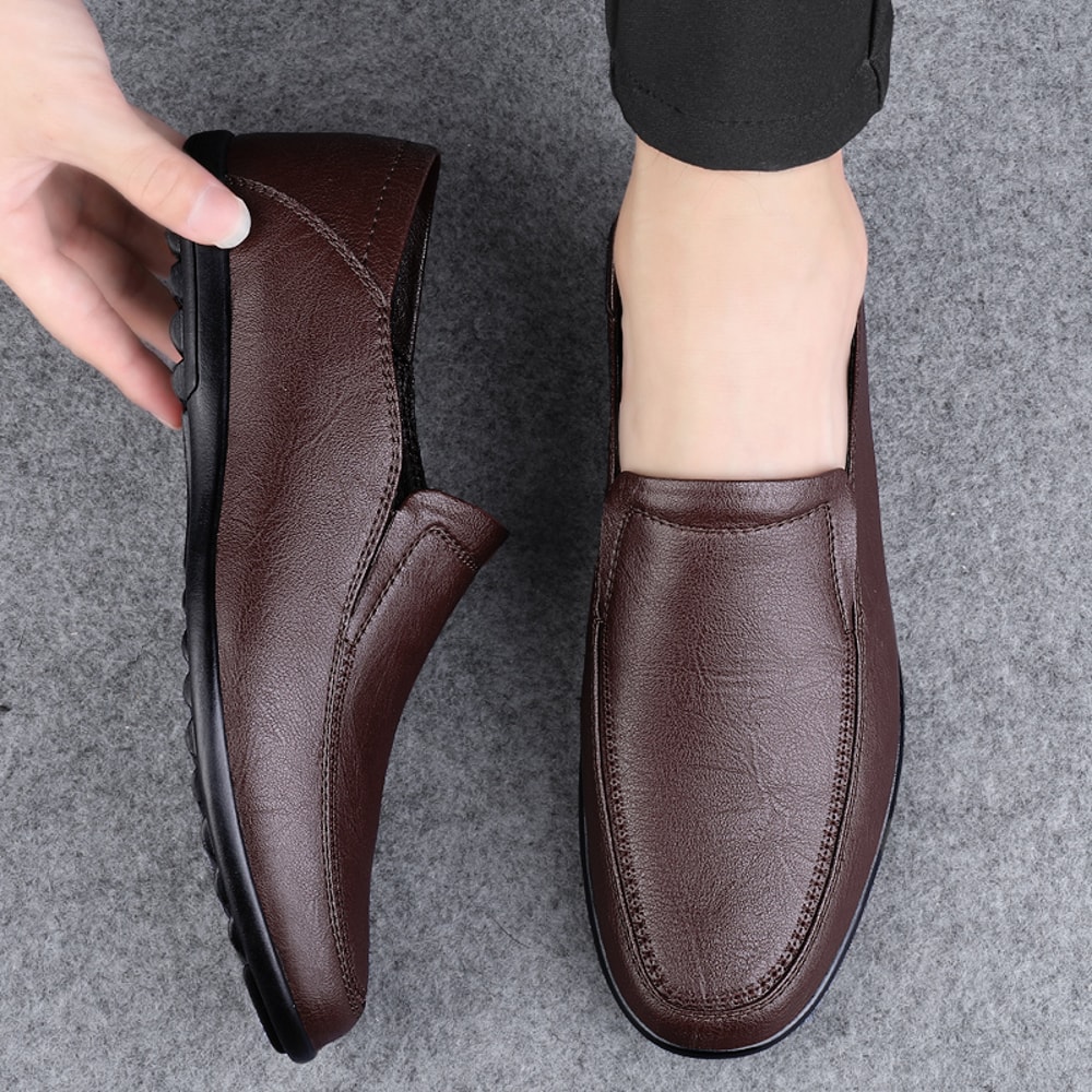 Casual Luxury Formal Mens Loafers Genuine Leather Men Shoes Slip On Low Top Footwear For Middle Age