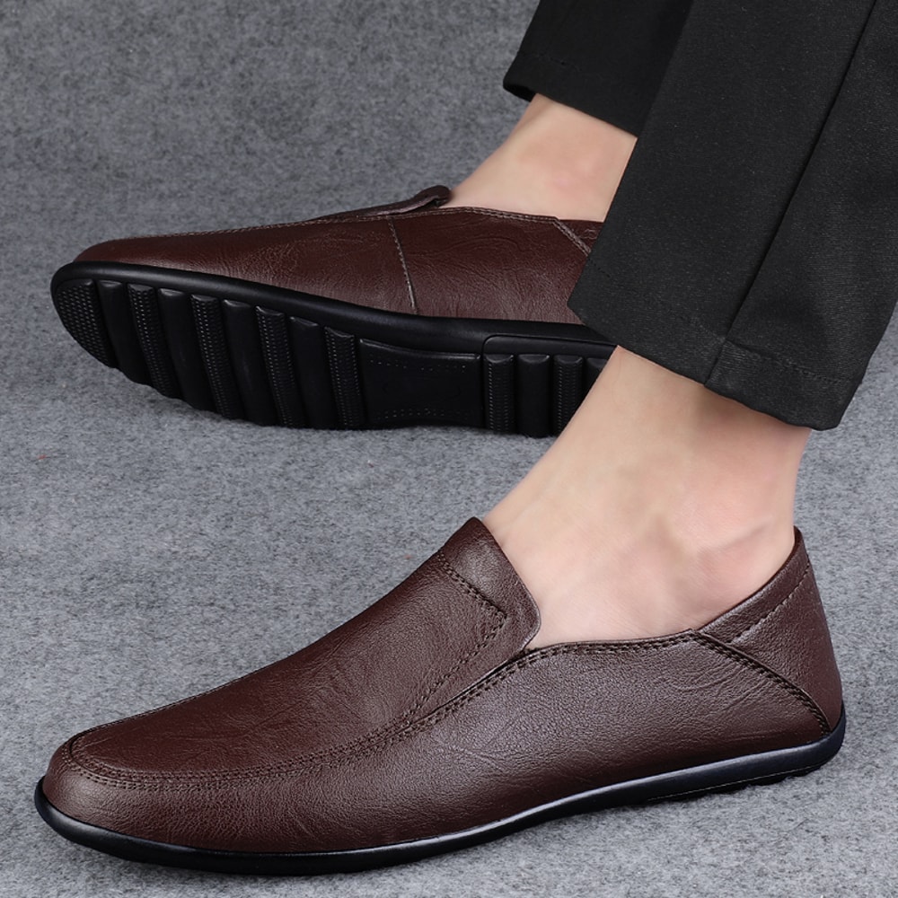 Casual Luxury Formal Mens Loafers Genuine Leather Men Shoes Slip On Low Top Footwear For Middle Age
