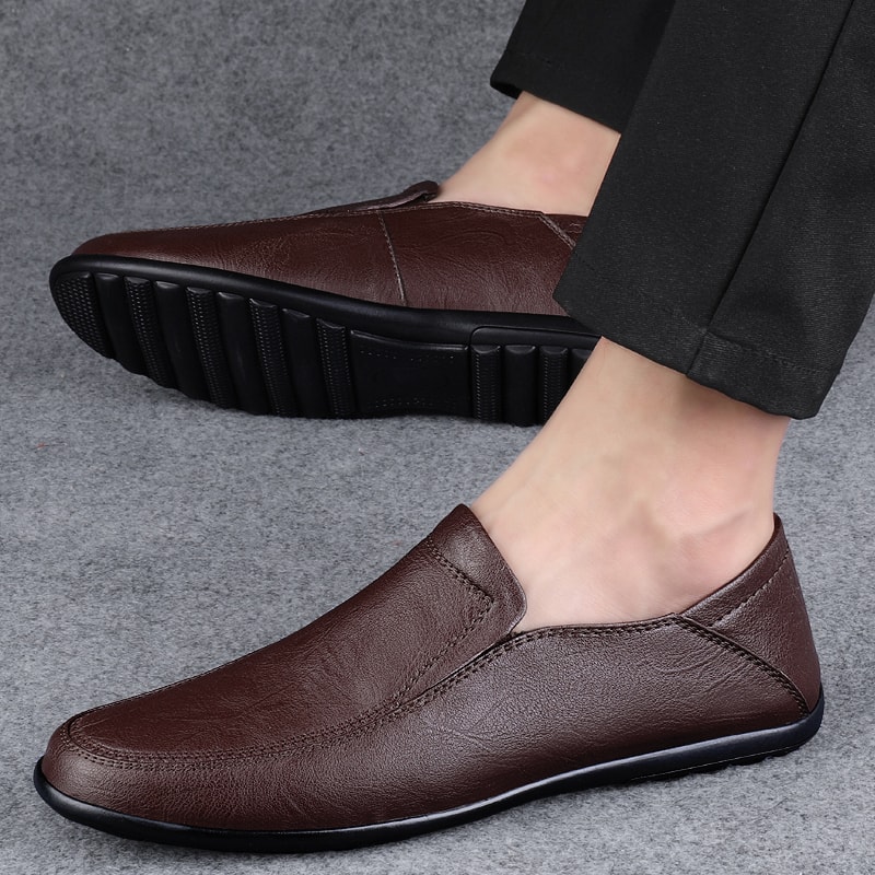 Casual Luxury Formal Mens Loafers Genuine Leather Men Shoes Slip On Low Top Footwear For Middle Age