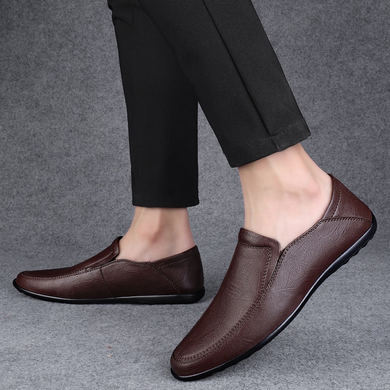 Casual Luxury Formal Mens Loafers Genuine Leather Men Shoes Slip On Low Top Footwear For Middle Age