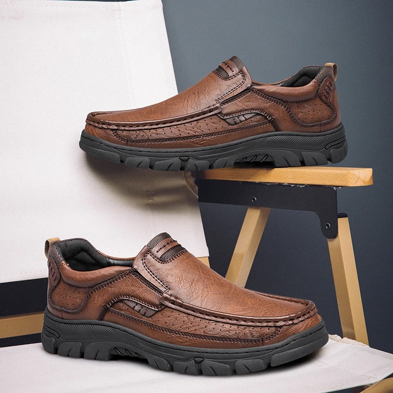 Mens SlipOn Leather Casual Shoes WearResistant AntiSkid Loafers Round Toe Thick Bottom Dress Footwe 3