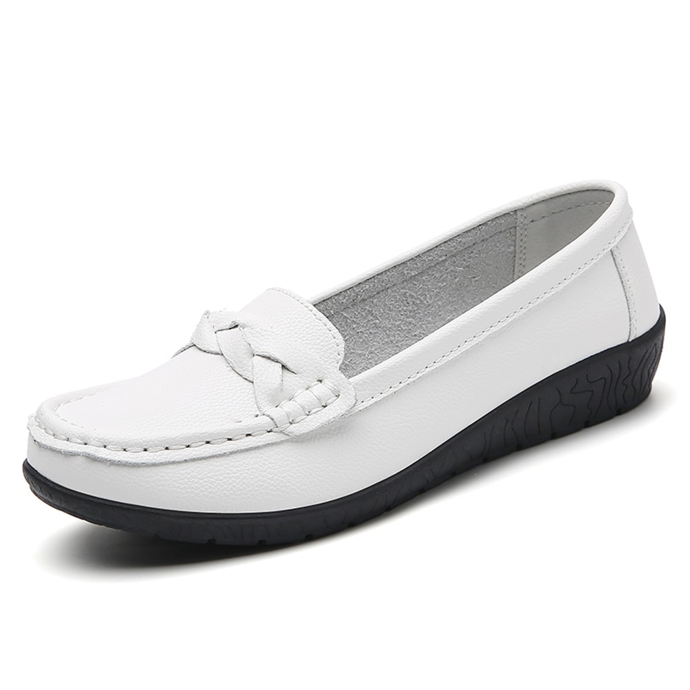 Women Loafers Soft Leather Flats SlipOn Casual Shoes White Flat Shoes For Women 7