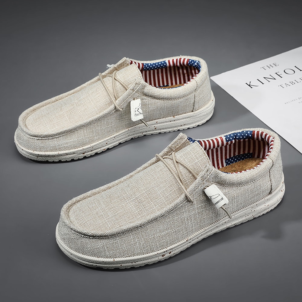 Casual Men Shoes, Breathable Canvas Loafers, Vulcanized Walking Sneakers, Lightweight Flats