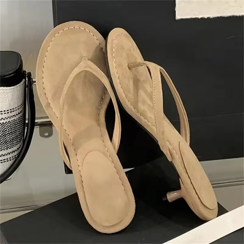 Summer Fashion Thin Low Heels, Women Round Clip Toe, Beach Casual Sandals Flip Flops Shoes for Everyday Wear
