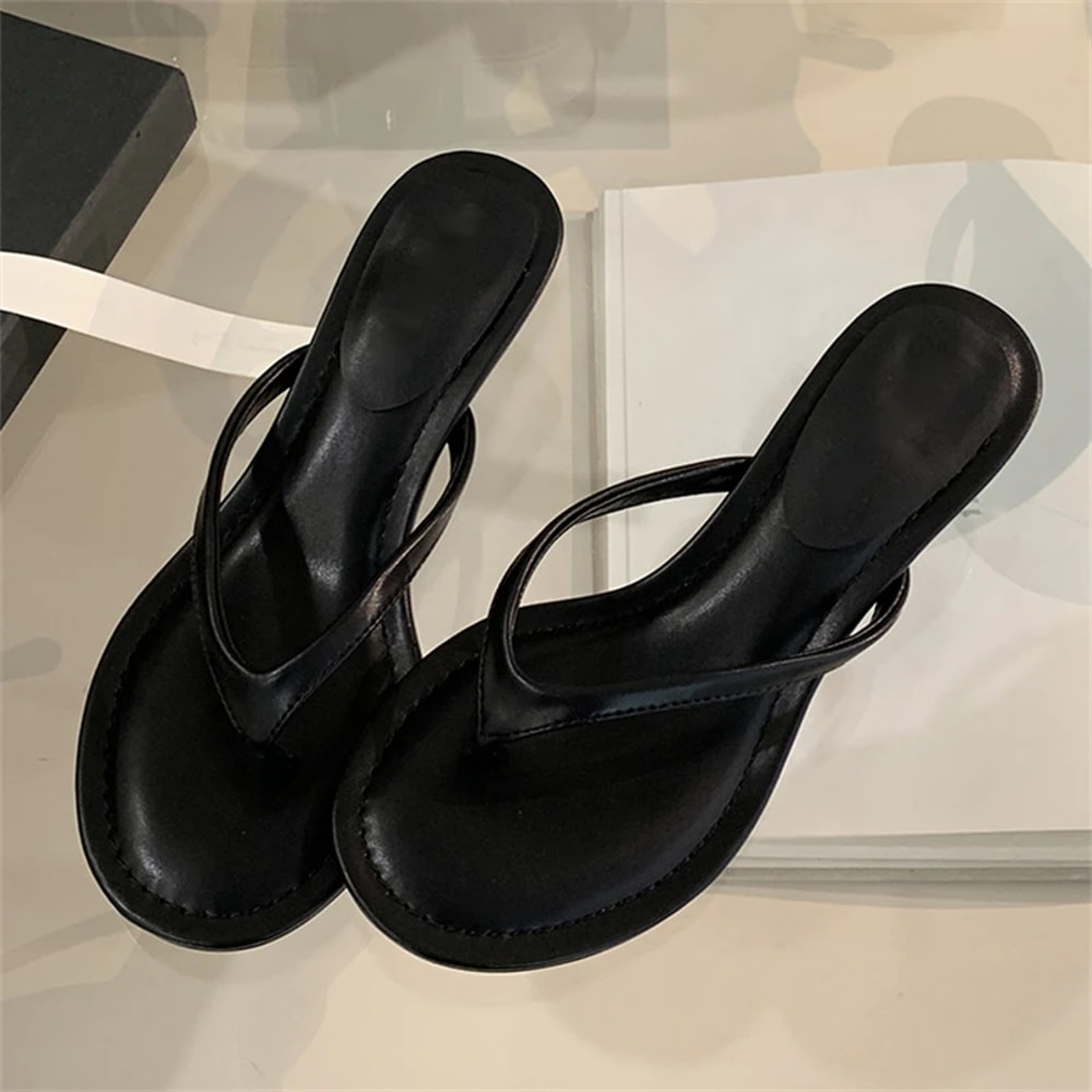 Summer Fashion Thin Low Heels, Women Round Clip Toe, Beach Casual Sandals Flip Flops Shoes for Everyday Wear