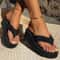 Black Women Fashion Wedge Flip Flops, Lightweight Summer Platform Shoes, Indoor Beach Slippers for Girls, Ladies Street