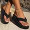 Black Women Fashion Wedge Flip Flops, Lightweight Summer Platform Shoes, Indoor Beach Slippers for Girls, Ladies Street
