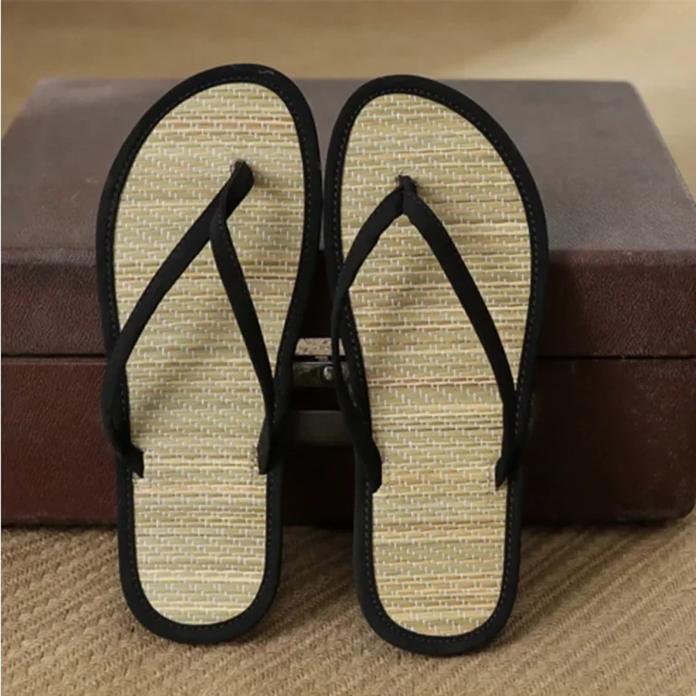 Comfortable NonSlip Slippers Summer Women Bamboo Rattan FlipFlops Fashionable Bathroom Sandals For 0