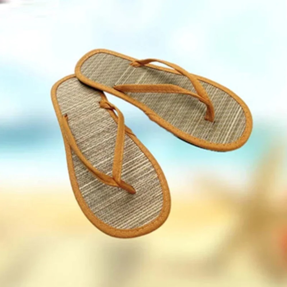 Comfortable NonSlip Slippers Summer Women Bamboo Rattan FlipFlops Fashionable Bathroom Sandals For 5